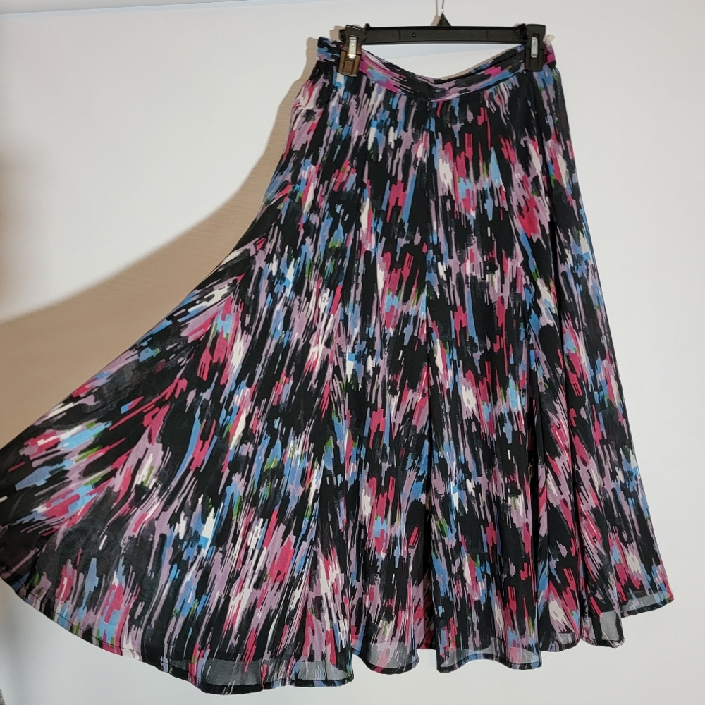 Lucky & Coco Maxi Skirt Watercolor Fully Lined Size L